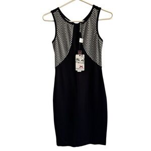 NWT Yoana Baraschi Black & White Chevron Knit Dress, Size XS